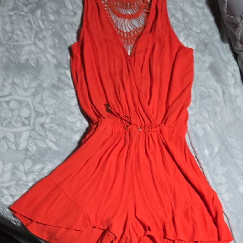 Vibrant Coral Like Sleeveless Romper